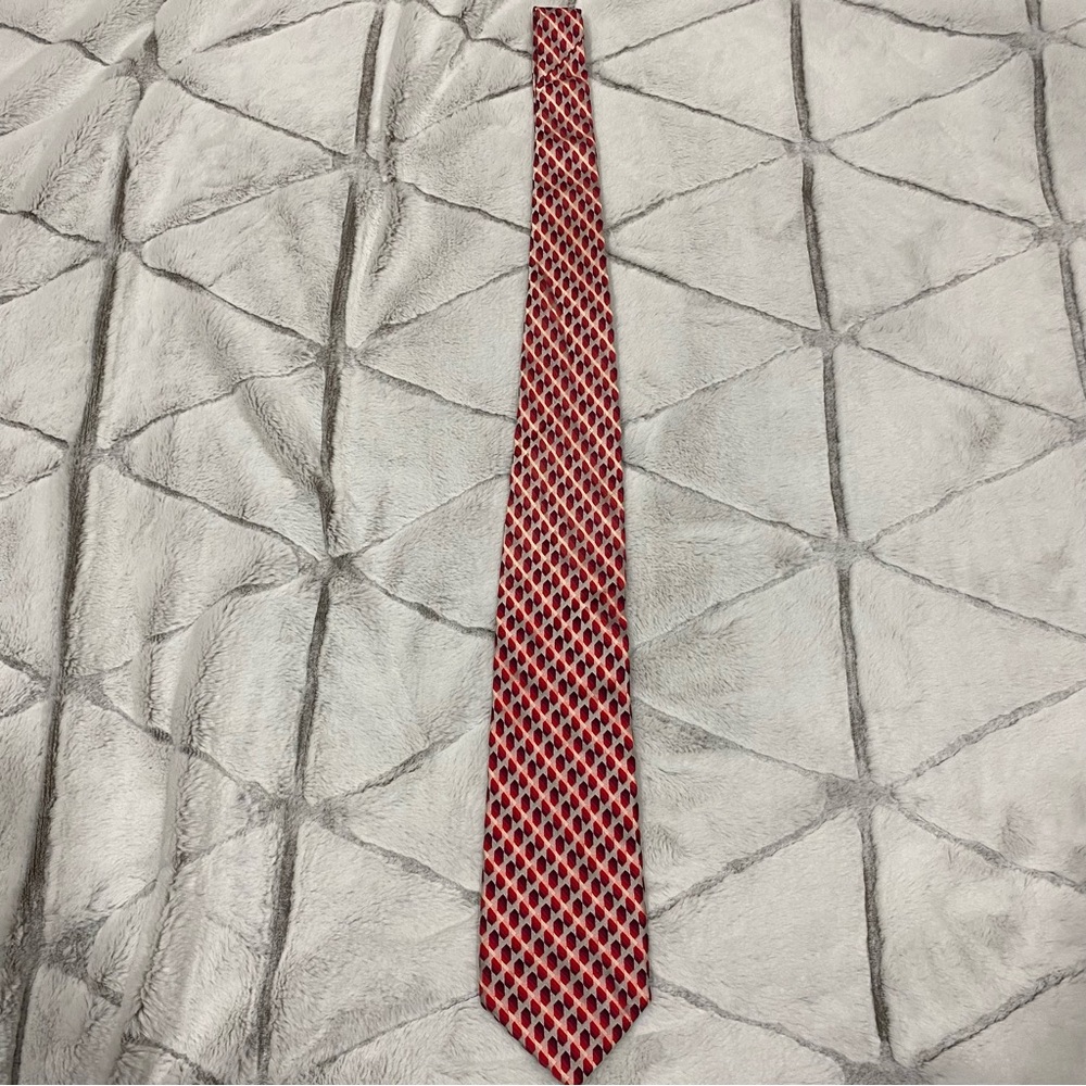 BRUNO PIATTELLI Men's 100% Silk Necktie Designer Geometric Red/Black/Silver